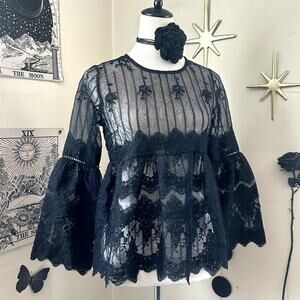 Danity Paris Black Coquette Lacey Blouse